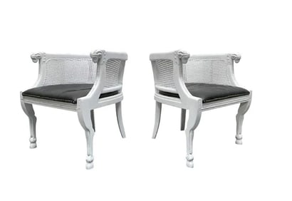 White Lacquered Rams Head Side Chairs
