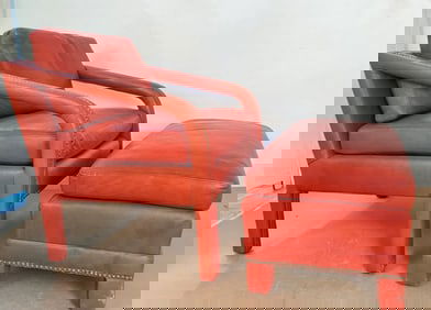 Gilbert Rohde Style Leather Chair and Ottoman