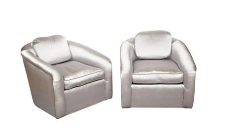 Mid Century Modern Silk Upholstered Lounge Chairs