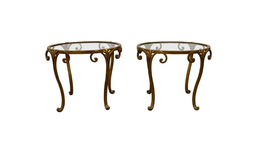 Gilt Wrought Iron Glass Top Side Tables Pair (1 of 3)