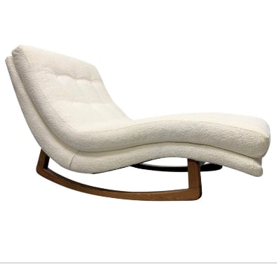 Mid Century Modern Double Rocker in Bouclé: Adrian Pearsall Double Rocker for Craft Associates. The chaise is tufted and done in Bouclé with a solid wood base. Mid Century Modern.