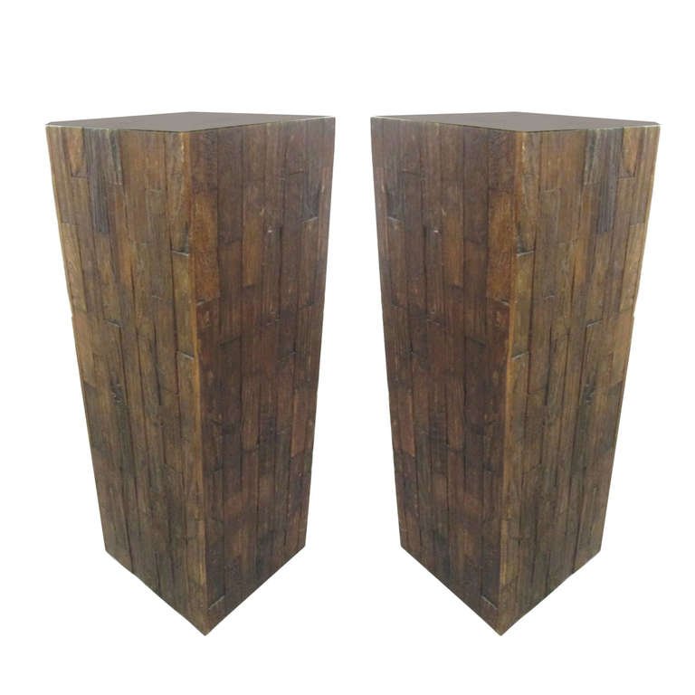 Pair Patchwork Wood Pedestals Style of Paul Evans (1 of 3)