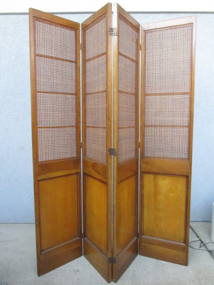 4 Panel Cane & Wood Screen Room Divider (1 of 4)