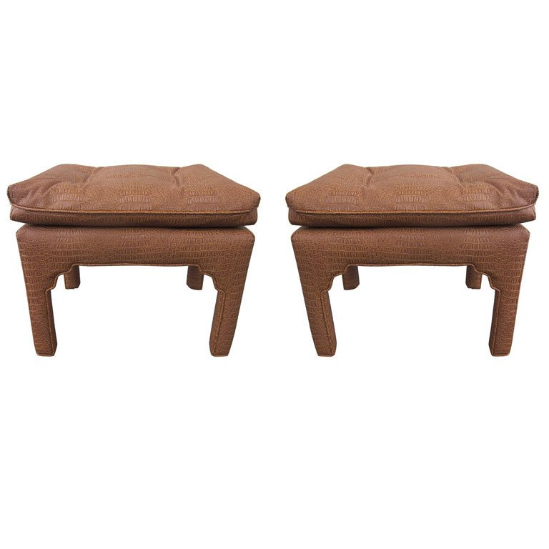 Pair Faux Crocodile Upholstered Benches (1 of 4)