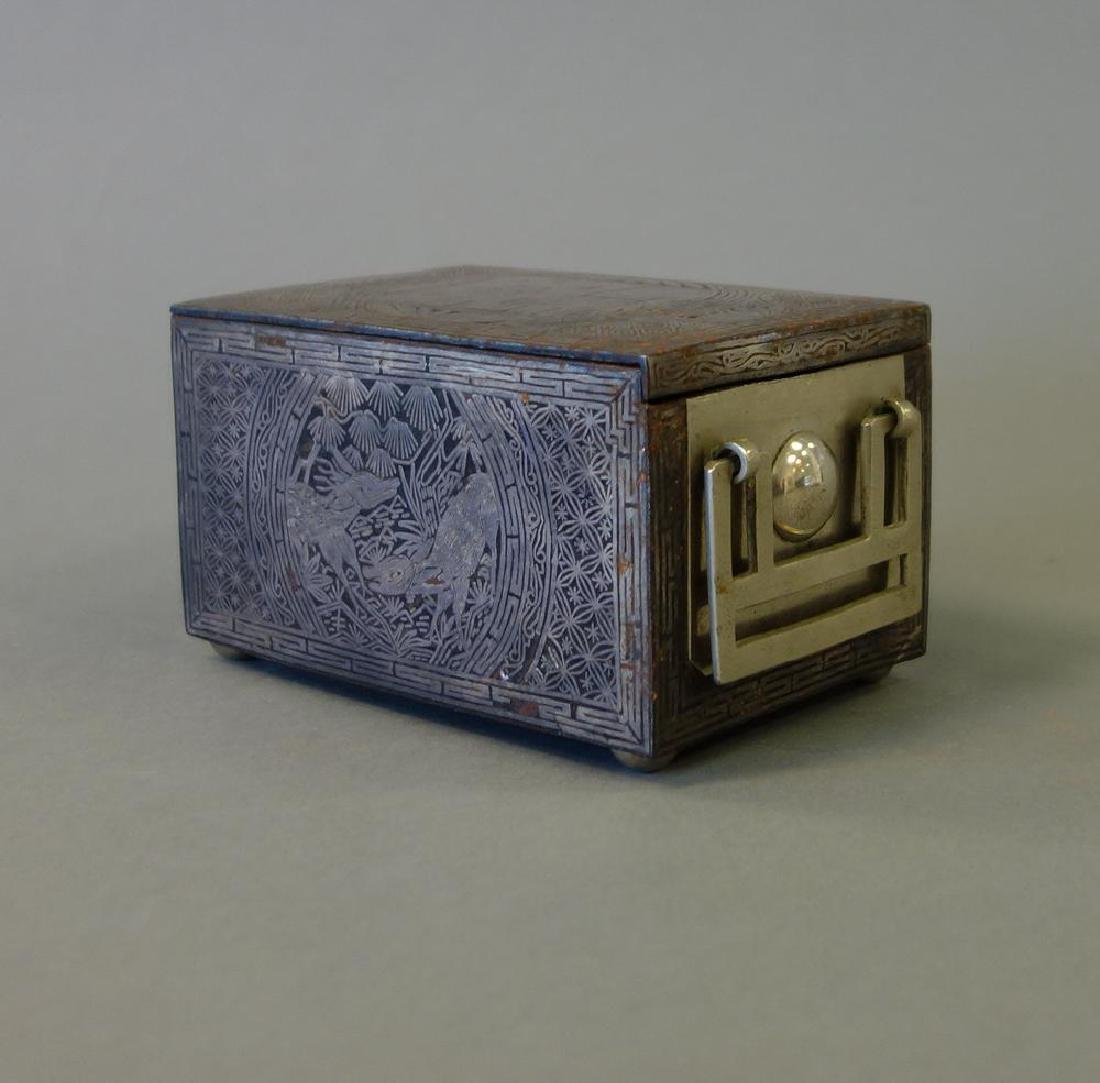 19thc Korean Silver Inlaid Iron Box / Chest (1 of 9)