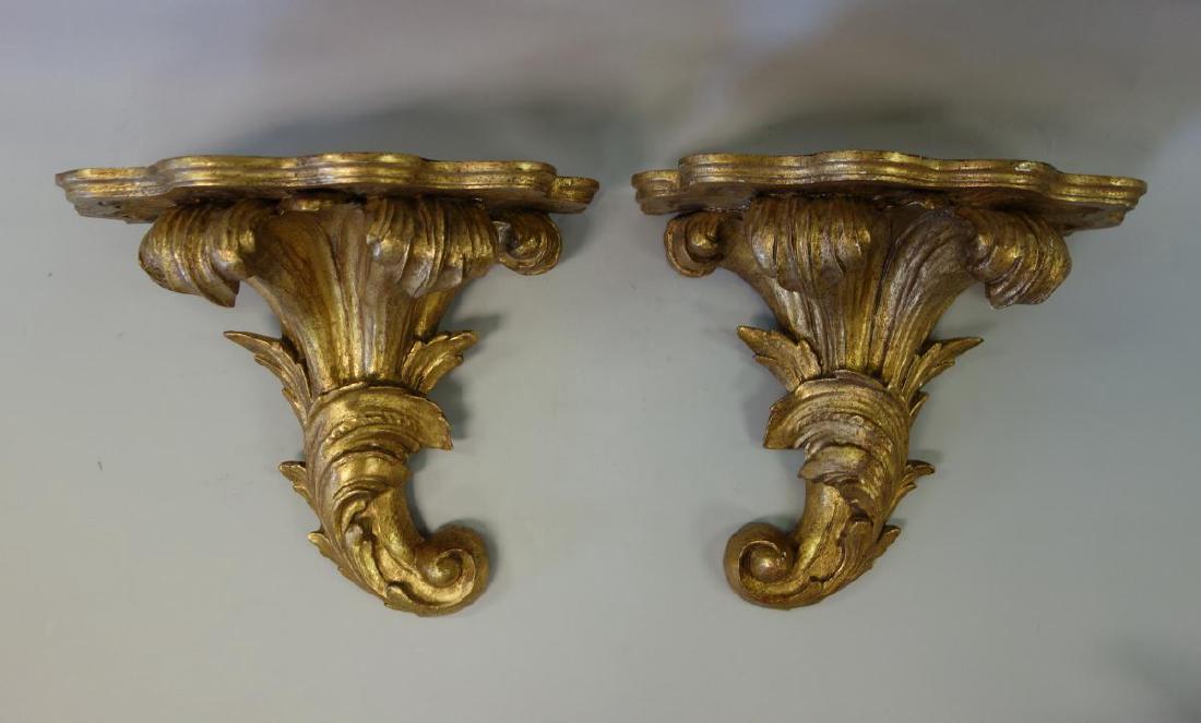19thc French Gilt Wood Painted Wall Brackets, Pair (1 of 4)