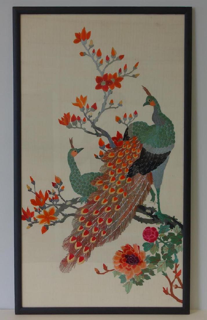 Chinese Needlework Picture, Peacock Motif (1 of 4)