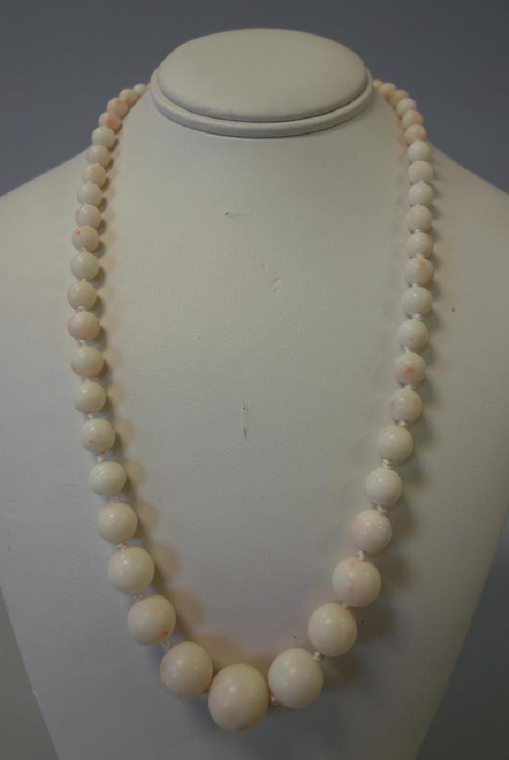 Chinese White Jade 53 Bead Necklace 14K Gold Clasp (1 of 4)