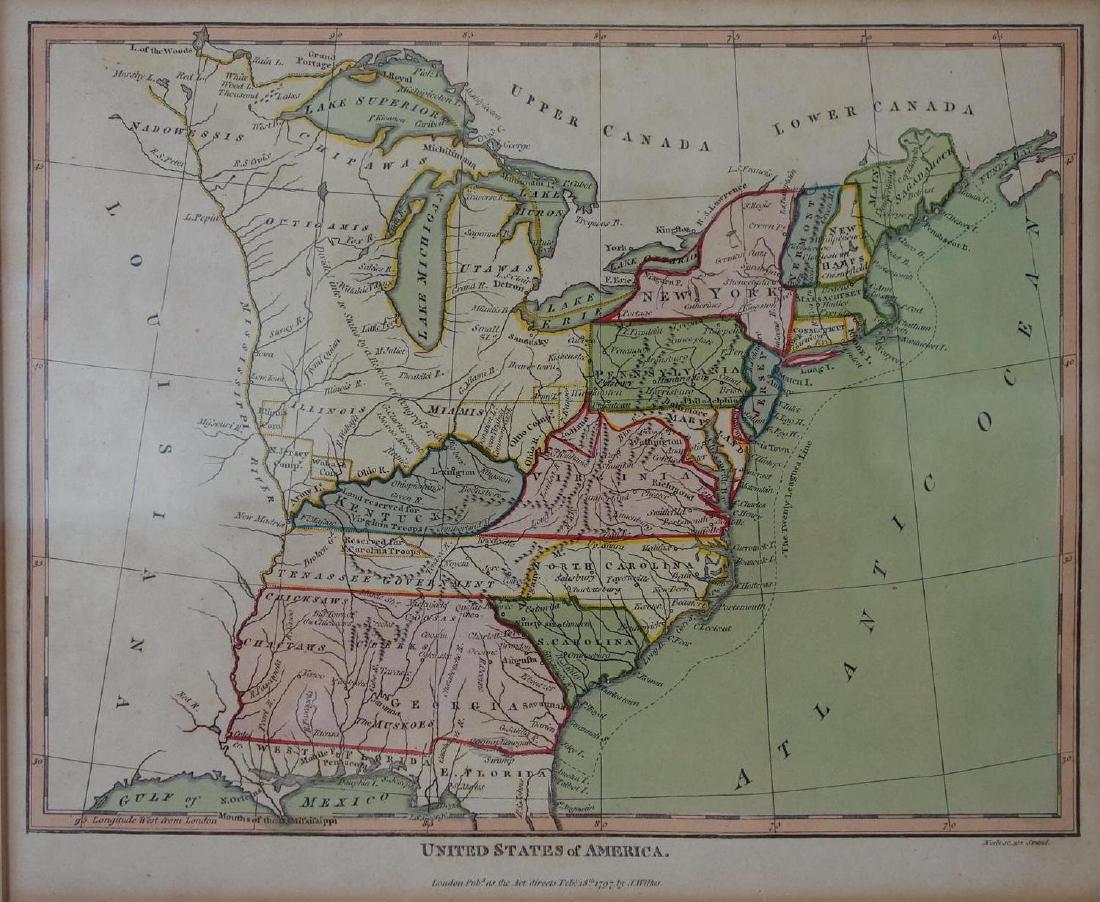 18thc Map: United States of America, Wilkes, 1797 (1 of 3)