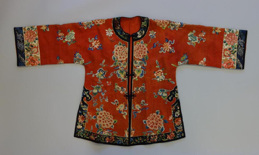 Chinese Embroidered Silk Jacket / Robe, Florals (1 of 2)