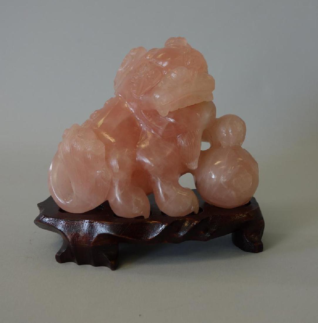 Chinese Rose Quartz Foo Dog on Stand (1 of 3)