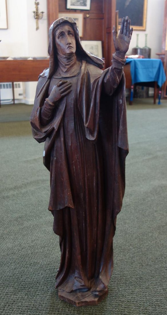19thc Carved Wood Figure, Immaculate Heart of Mary (1 of 3)