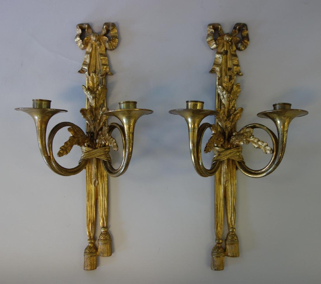 French Gilt Bronze Candle Wall Sconces, pair (1 of 2)