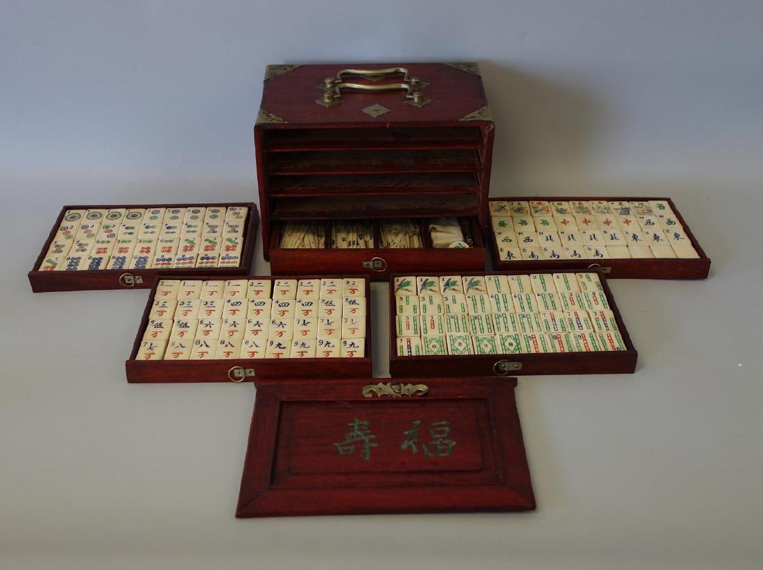 Chinese Mahjong Set in Rosewood Case, Qing
