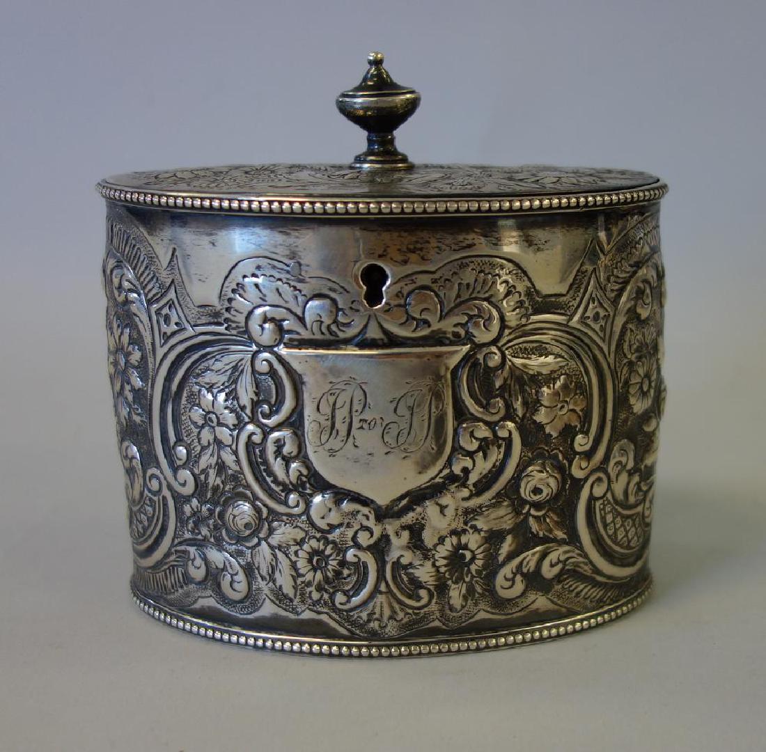 George III English Sterling Tea Caddy, Maker WV (1 of 4)