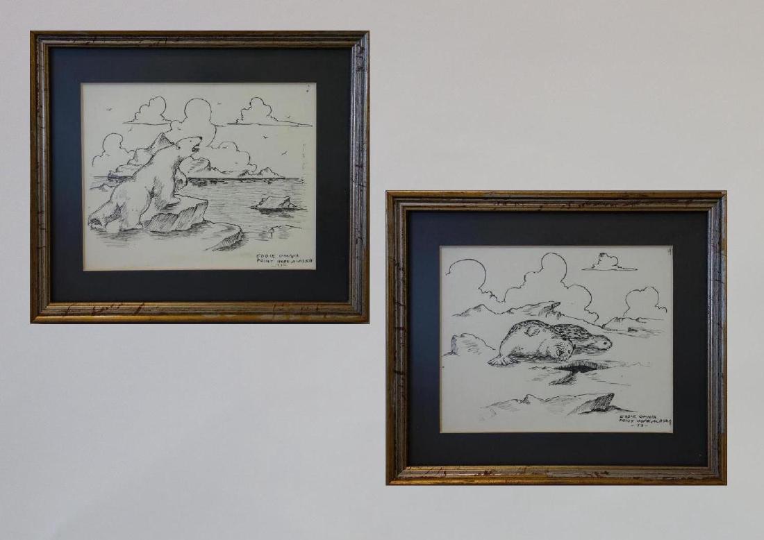 Eddie Omnik (1950-2009) 2 Ink Drawings, Alaska (1 of 6)
