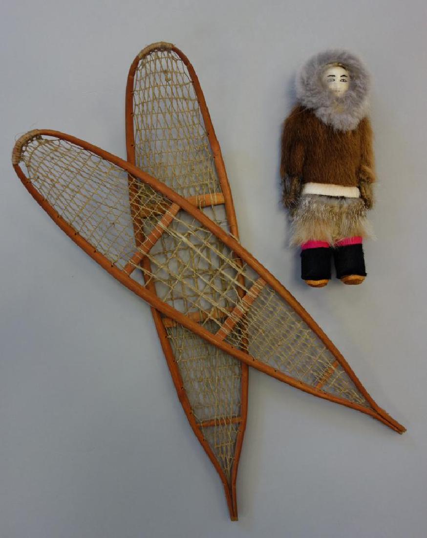 Vintage Miniature Snowshoes & Inuit Doll