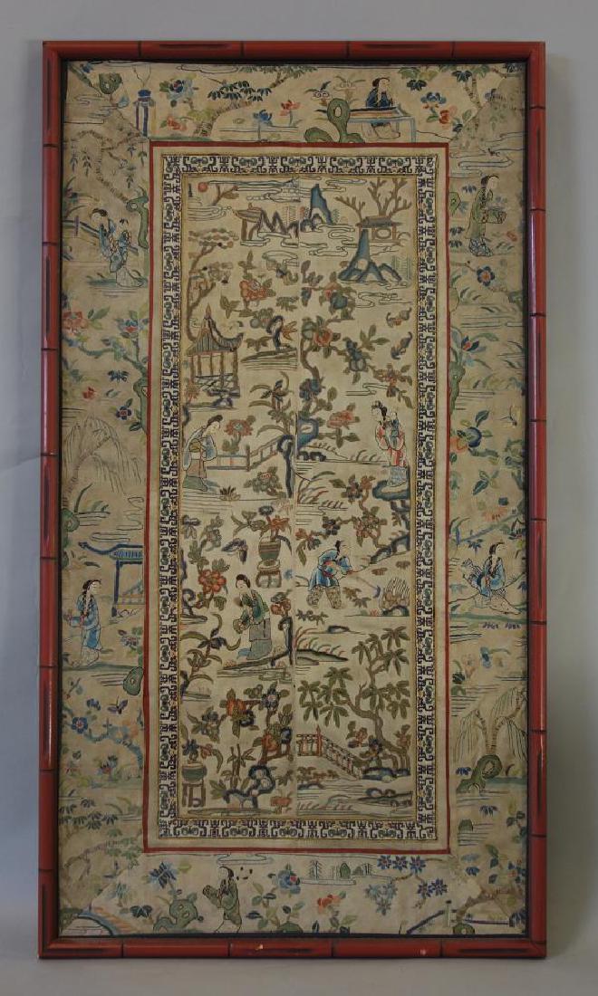 19thc Framed Chinese Embroidered Panel (1 of 3)