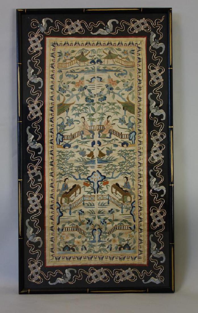 19thc Framed Chinese Embroidered Panel (1 of 3)