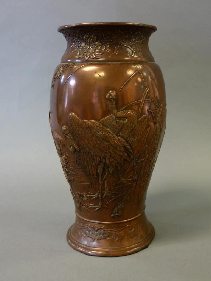 Japanese Bronze Vase, Meiji, Egret, Heron Motif (1 of 3)