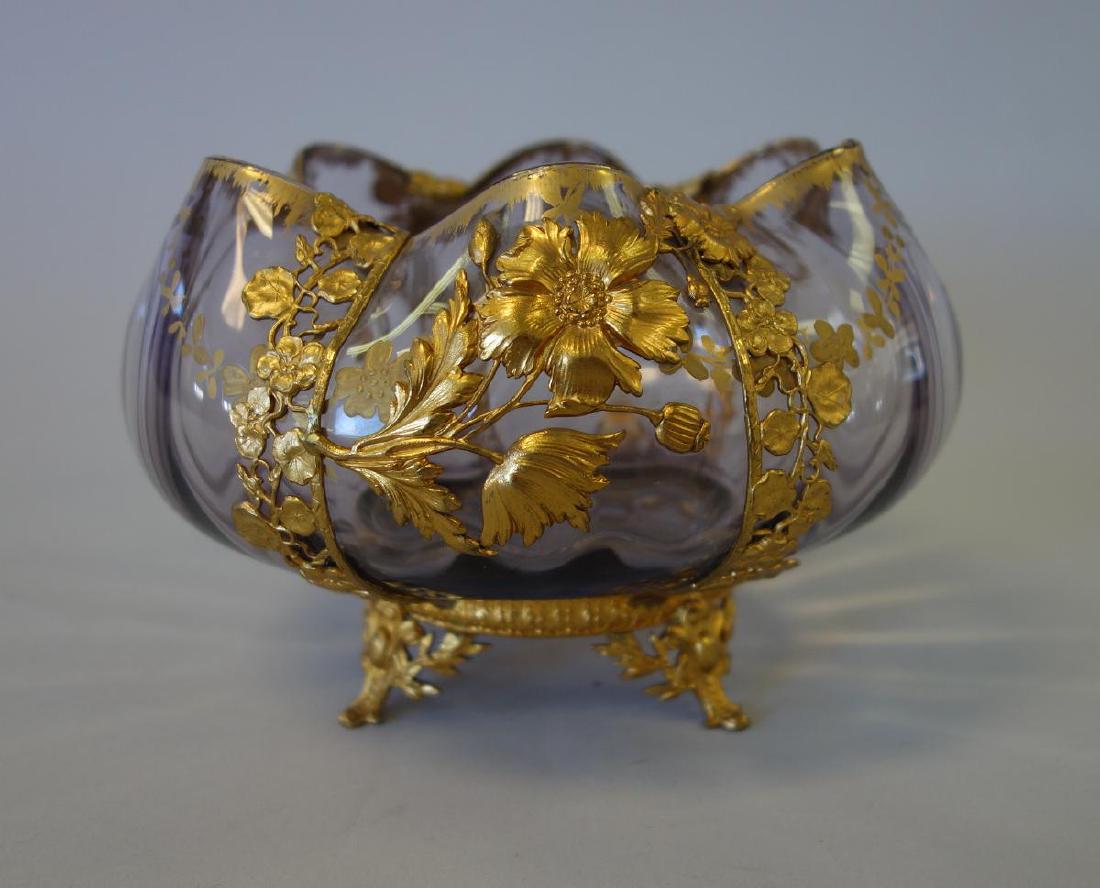 Art Nouveau Amethyst Glass & Gilt Metal Bowl (1 of 3)