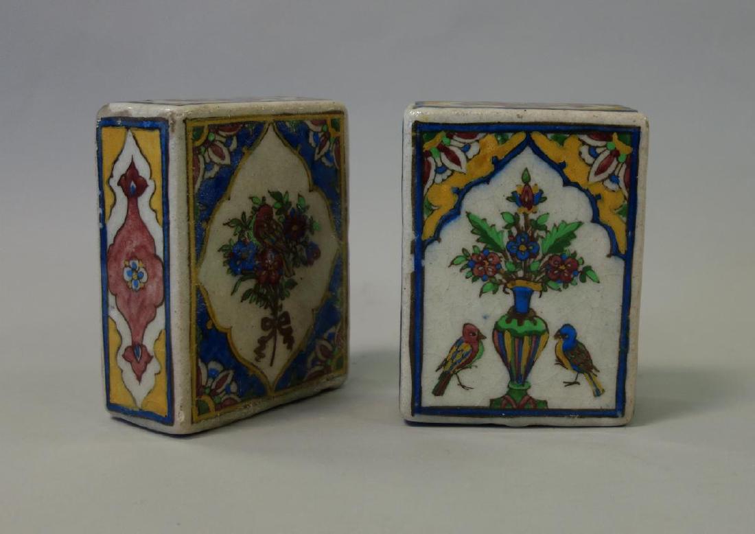 Persian Glazed Qajar Pottery, Block Tile Bookends (1 of 5)
