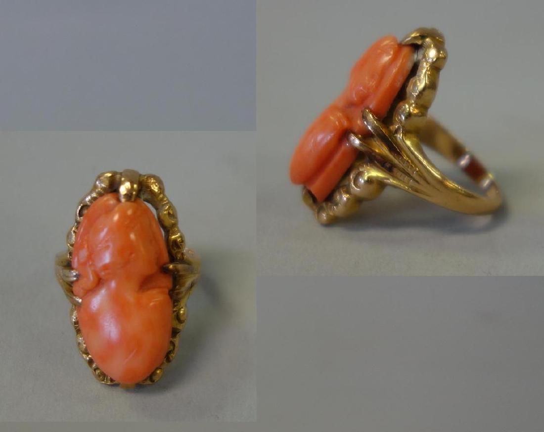 Antique 9K Yellow Gold & Coral Cameo Ring (1 of 3)