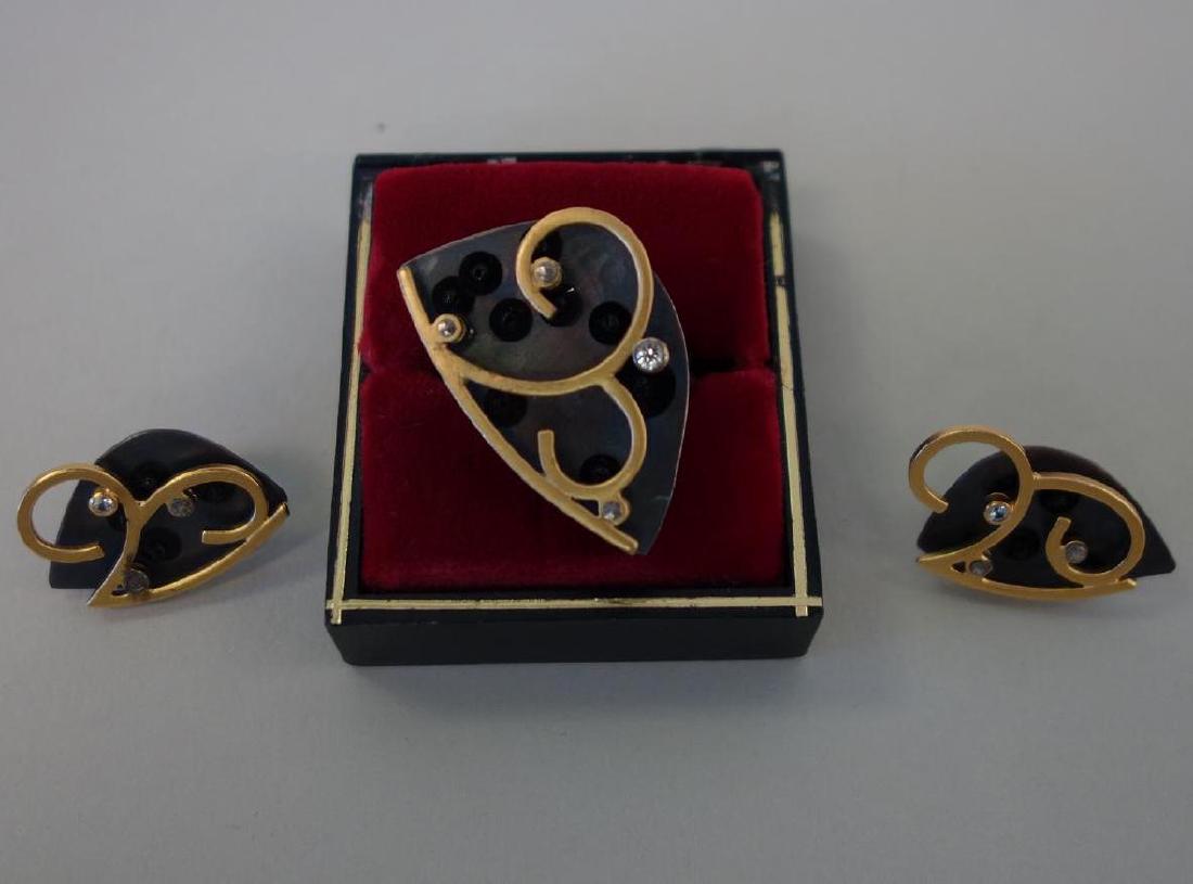 Designer Gold & Silver Metal Ring & Earrings (1 of 2)