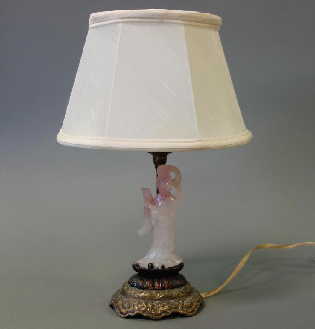 Chinese Rose Quartz Lamp, Guanyin Figure (1 of 3)