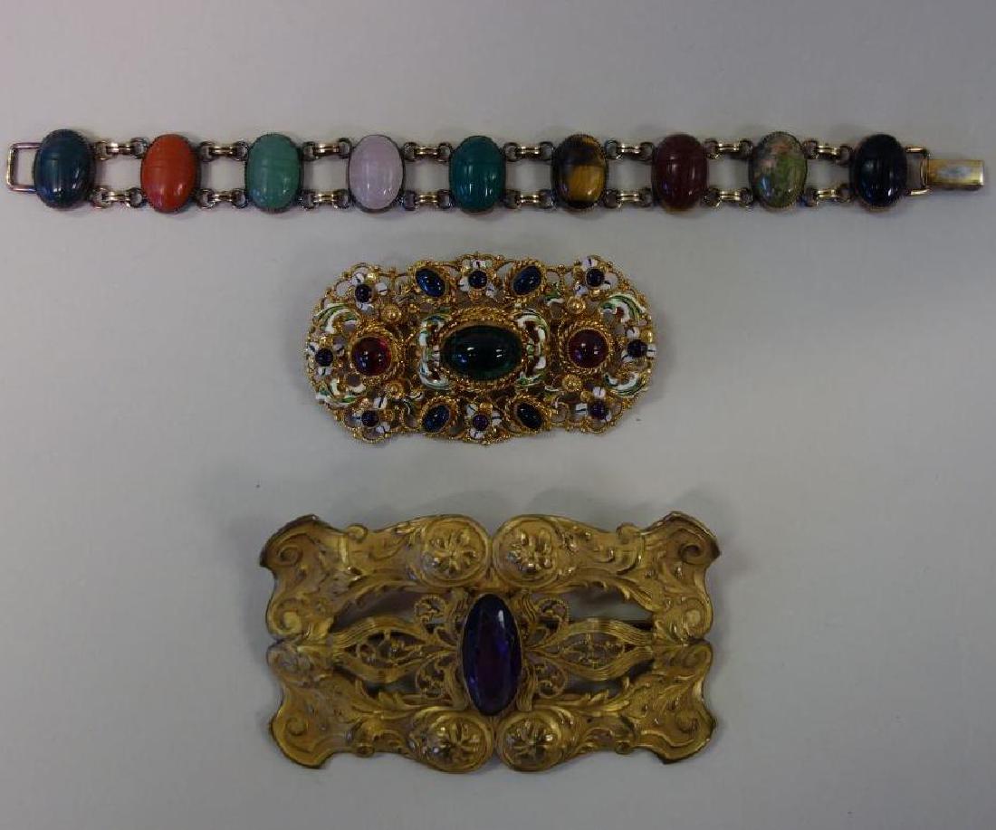 Scarab Stone Bracelet & 2 Victorian Brooch Pins (1 of 3)