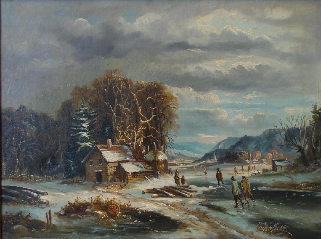 19thc European Dutch Skating Scene, Oil on Canvas (1 of 4)