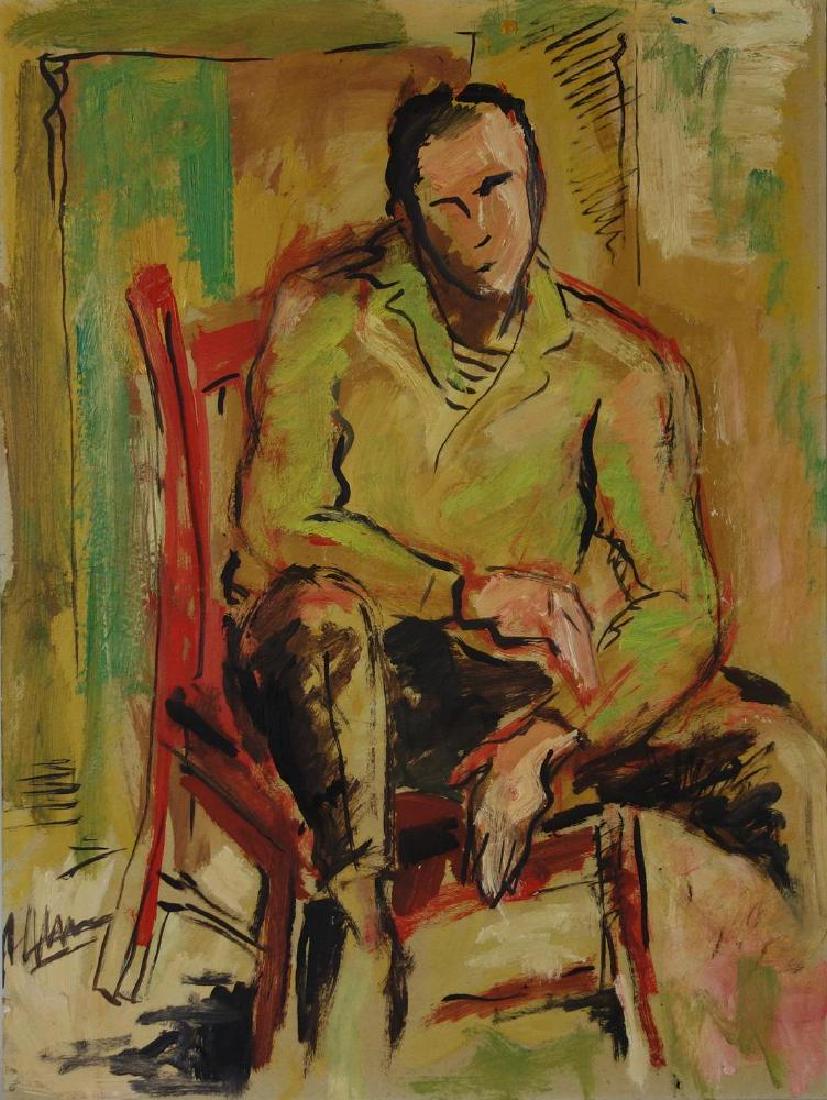Mid Century Painting, Young Man in a Chair (1 of 3)