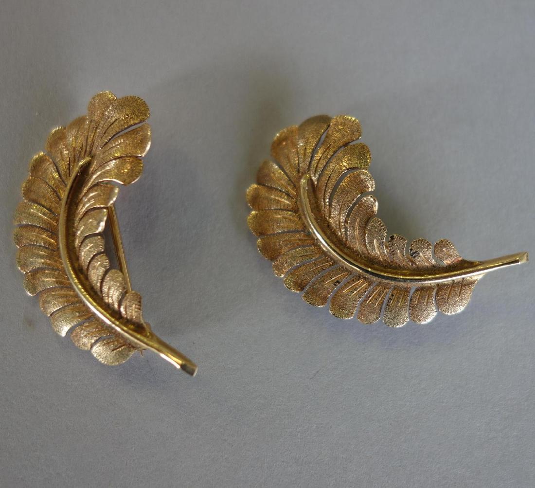 2 14K Gold Feather Plume Brooch Pins (1 of 2)