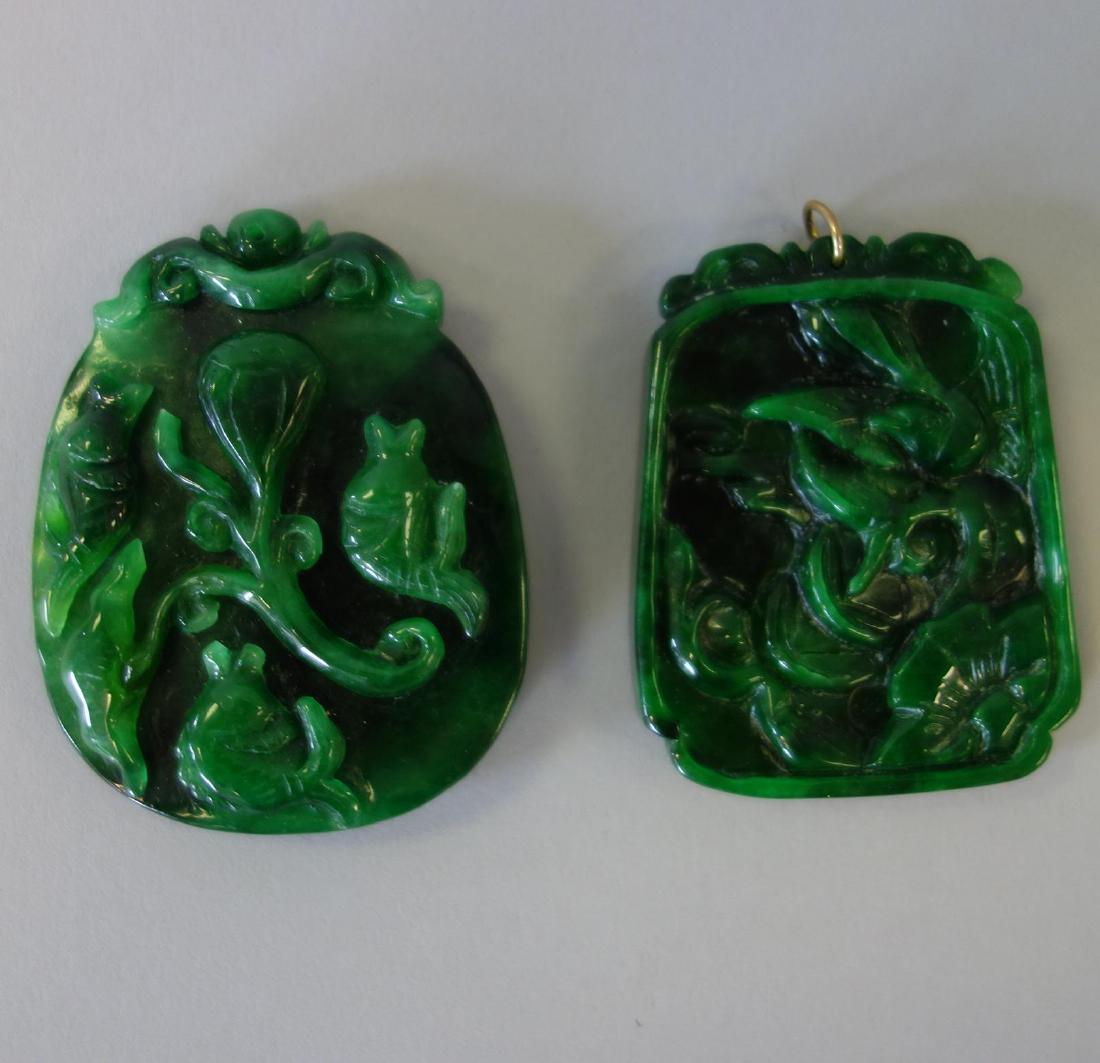 2 Chinese Carved Green Jade Pendant Plaques (1 of 2)