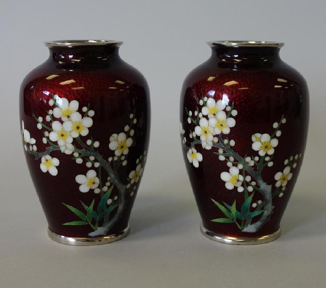 Japanese Pigeon Blood Cloisonne Vases (1 of 3)
