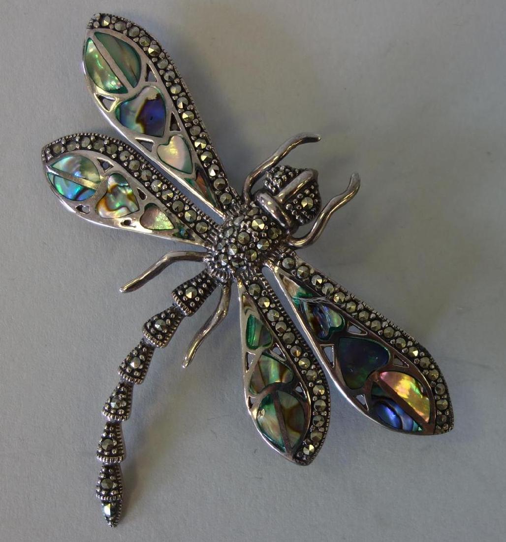 Dragonfly Brooch, Sterling, Abalone & Marcasite (1 of 2)