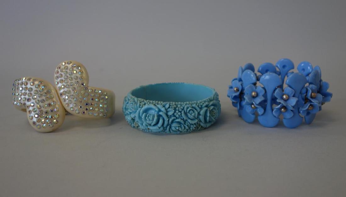 3 Bakelite Bracelets, Carved & Hinged (1 of 4)