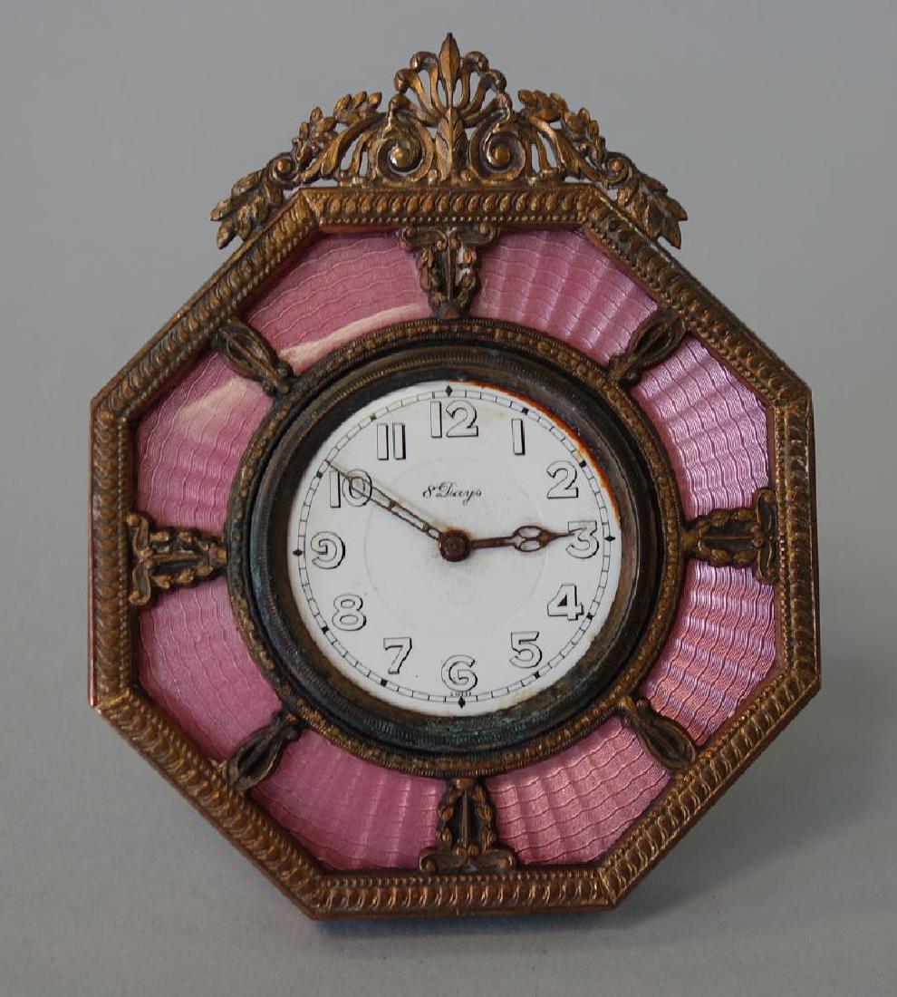 French Art Deco Guilloche Enamel Clock, Swiss Made (1 of 3)