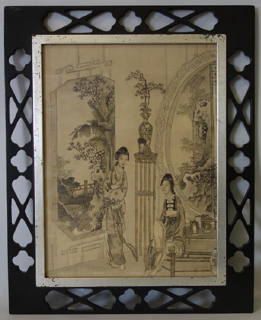 Chinese Grisaille Printed Picture, Framed (1 of 2)