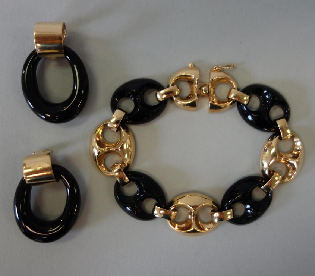 14K Gold & Enamel Modernist Bracelet & Earrings (1 of 3)