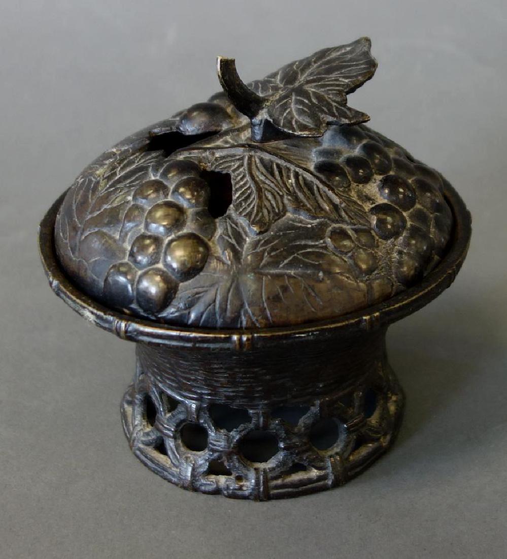 Bronze Potpourri Jar  / Censer, Grape Vine Motif (1 of 4)