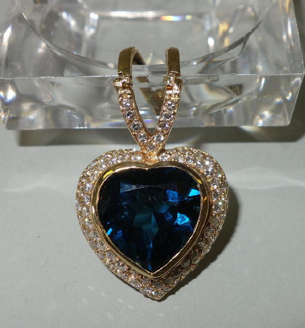 14K Gold Blue Topaz & Diamond Pendant (1 of 1)
