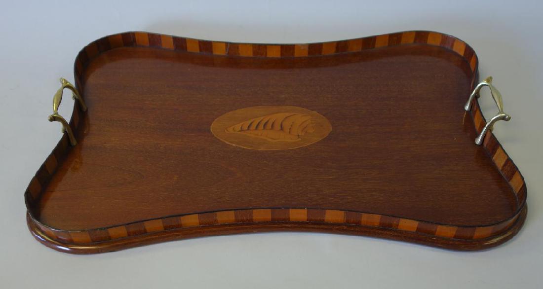 Edwardian Inlaid Mahogany Serving Tray Conch Shell (1 of 2)