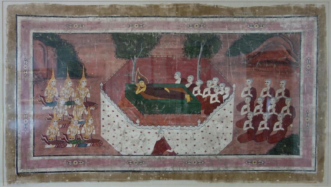 19thc Painting on Silk, Death of Buddha (1 of 5)