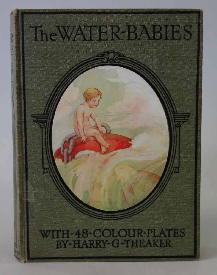 The Water-Babies by Kingsley, 48 Plates by Theaker: Vintage hardcover book, The Water-Babies, by Charles Kingsley. With 48 color plates by Harry G. Theaker. Published, Ward, Lock & Co., Limited, London and Melbourne, 340 pages. Measures 8.25" x 6.25" x