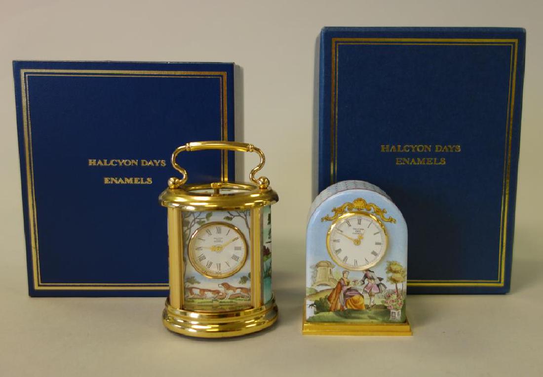 Halcyon Days Enamel & Brass Carriage & Desk Clocks