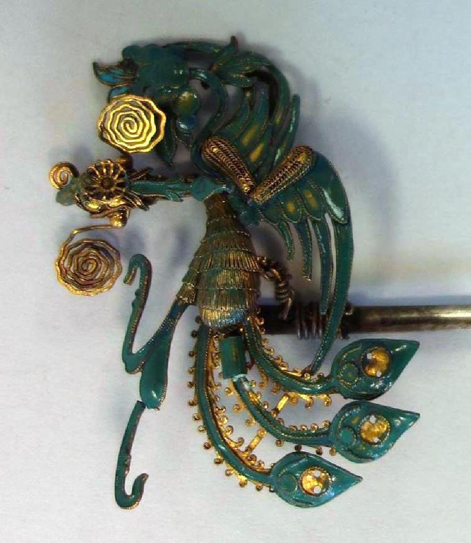 Fine Chinese Enamel Phoenix Hairpin, Signed (1 of 3)