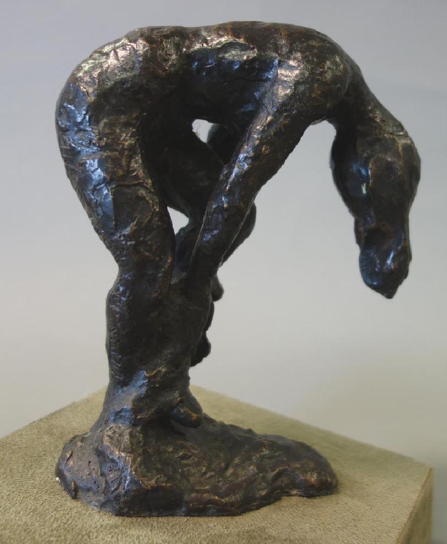 Victor Salmones Nude Bronze, La Orilla Del Rio: Bronze sculpture by Victor Salmones (Mexico, 1937-1989). The bronze is titled: A La Orilla Del Rio (River Bank) and depicts a nude female bathing at the banks of a river. Artist signed on the left leg