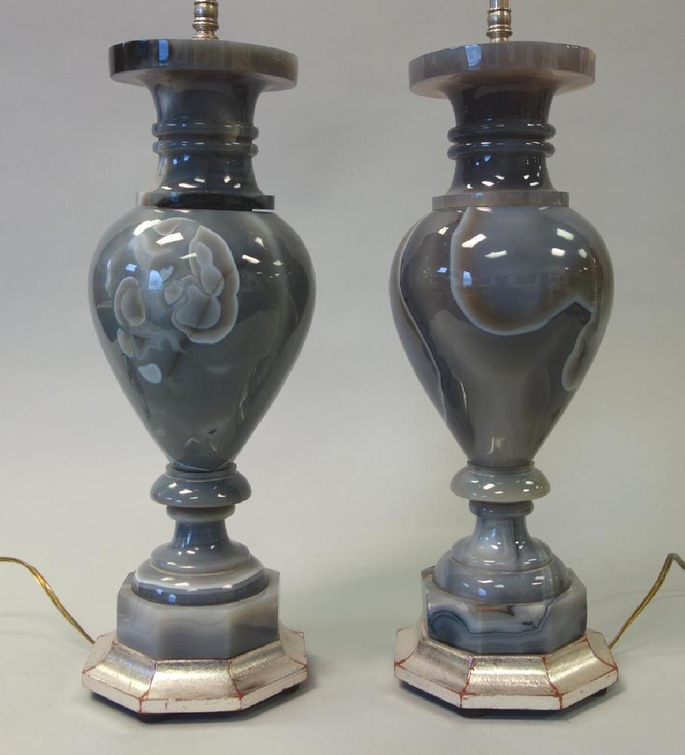 Carved Agate Stone Table Lamps, Pair (1 of 3)