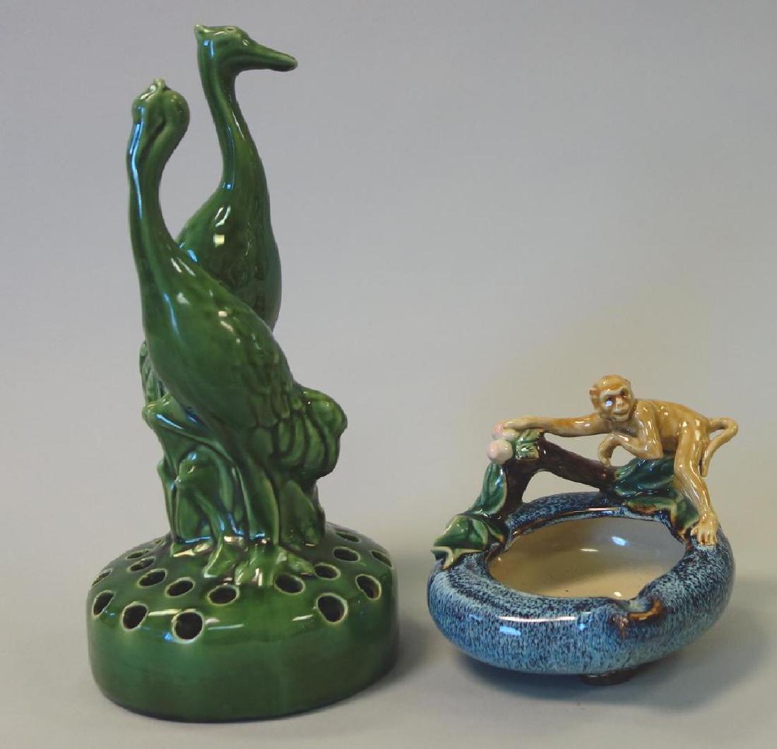 Camark Pottery Flower Frog & Monkey Bowl, China (1 of 5)